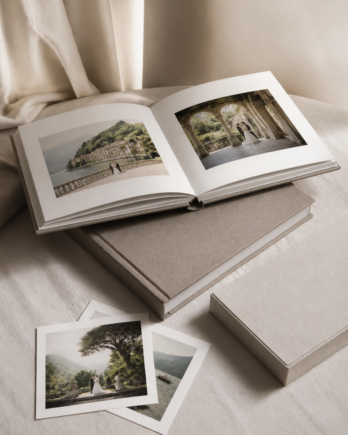 Elegant wedding album and printed photographs